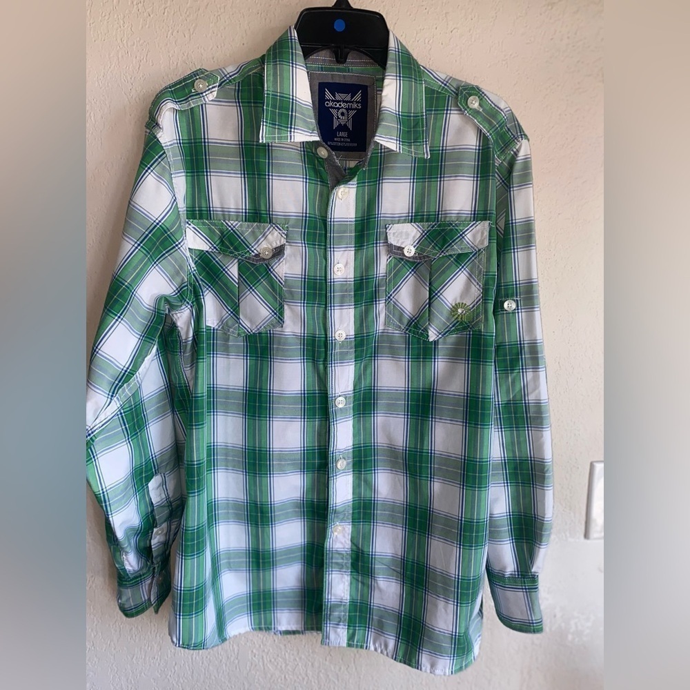 Akademiks Long Sleeve Button Down Long Sleeve Green Size Large Checker 90s